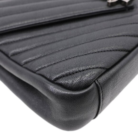Yves Saint Laurent  College Medium Monogram Chevron Leather Crossbody Bag Black - Picture 8 of 12